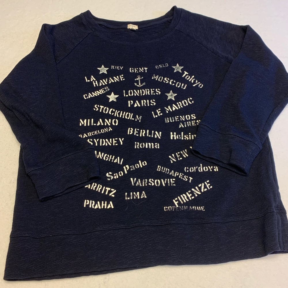 J CREW BLACK sweatshirt Foreign City Names Sz M